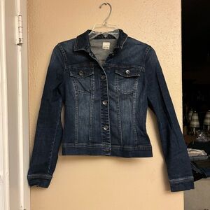 Ecru Blue Distressed Dark Wash Denim Jean Jacket